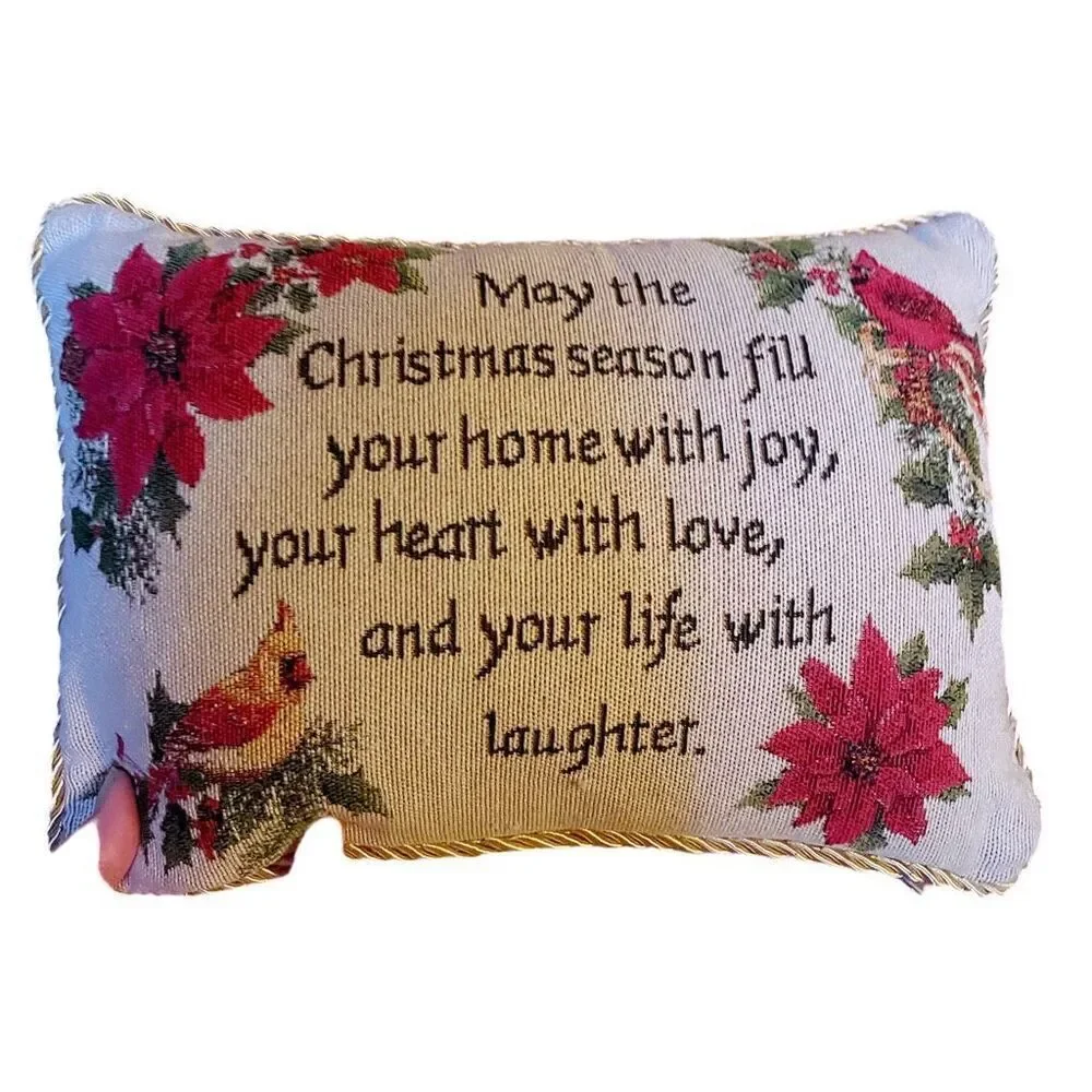 Small tapestry Christmas pillow Poinsettia graphic